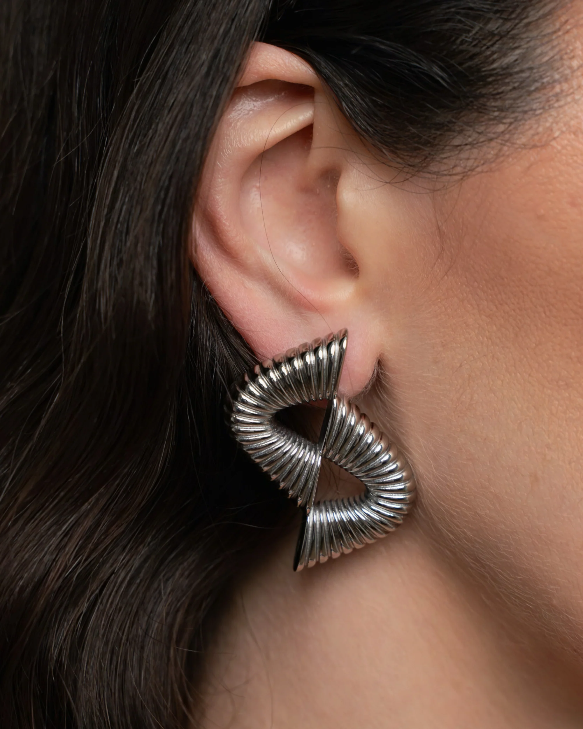 Double Ripple Earrings - Silver - Image 4